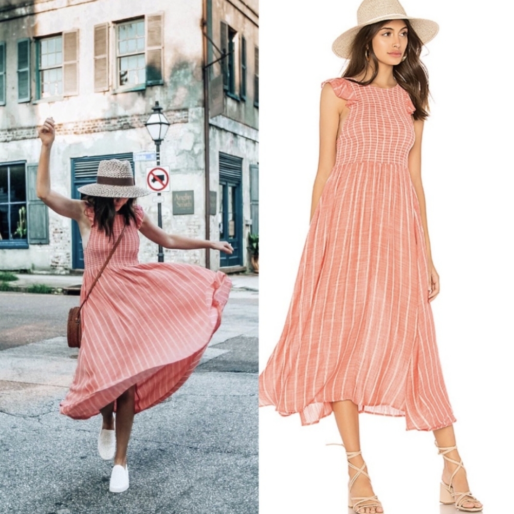 Free People Chambray Butterflies Midi Dress in Red‎